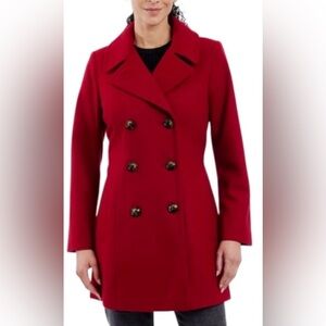 Chic Scarlet Double-Breasted Women's Pea Coat